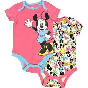 Disney Minnie Mouse  2 Pack Bodysuit Set Baby Girls 0-3 Months